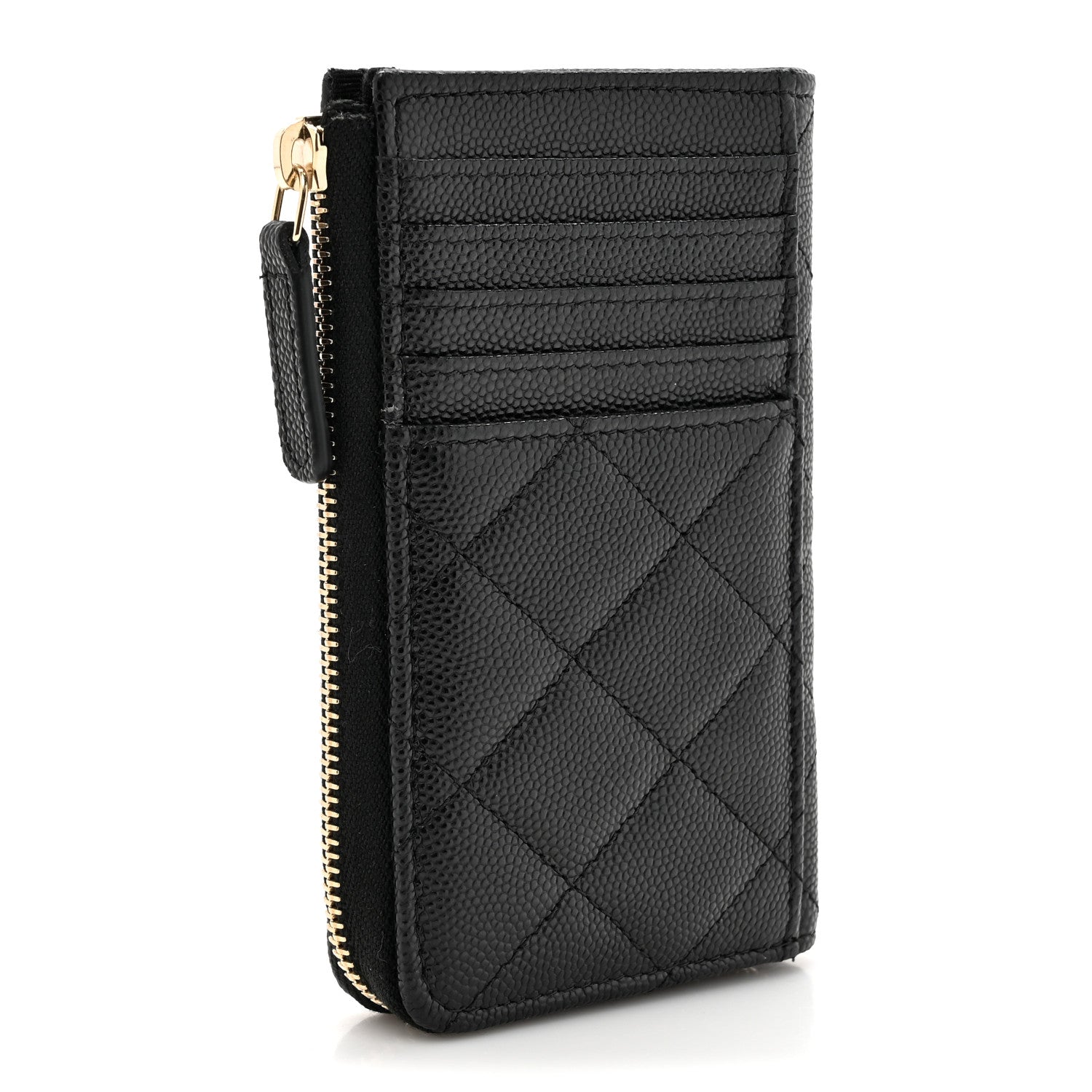 Chanel Caviar Quilted Crystal CC Zip Around Card Holder Black 4 of 9