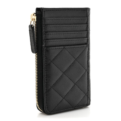 Chanel Caviar Quilted Crystal CC Zip Around Card Holder Black 4 of 9