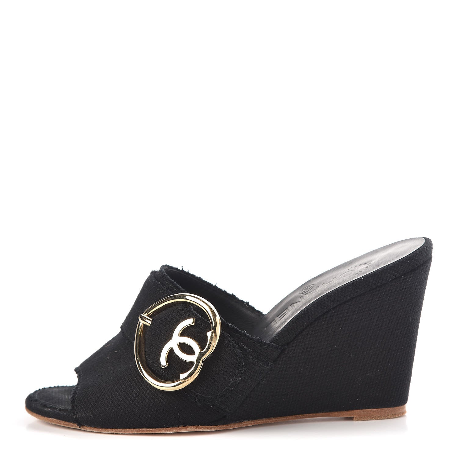 Chanel Canvas Heart CC Wedge Sandals 37 Black 1 of 15