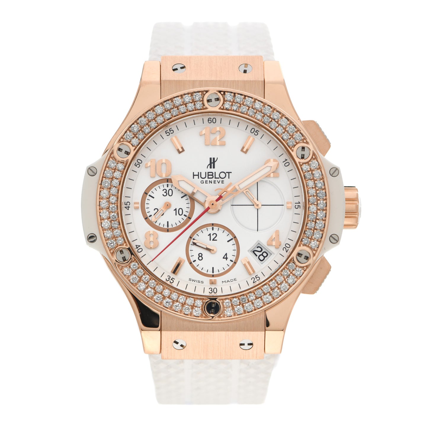 18K Rose Gold Rubber Diamond Pave Bezel 41mm Big Bang Automatic Watch 341.PE.230.RW.114