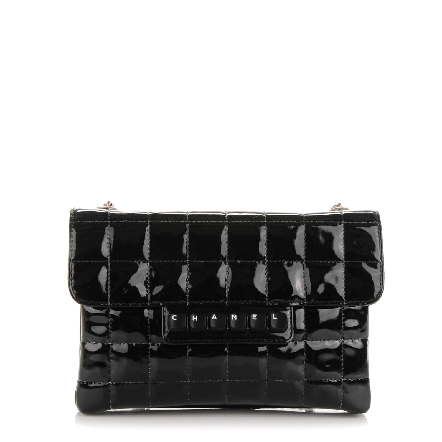 Chanel Patent Square Stitched Keyboard Flap Clutch Black 1 of 9