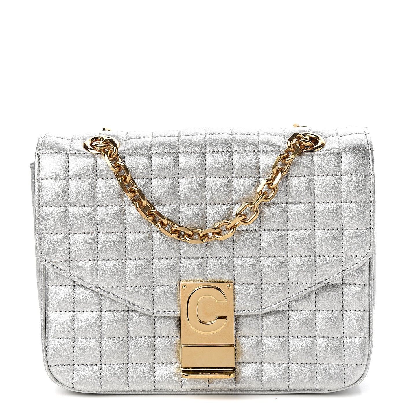 Laminated Calfskin Quilted Medium C Bag Silver