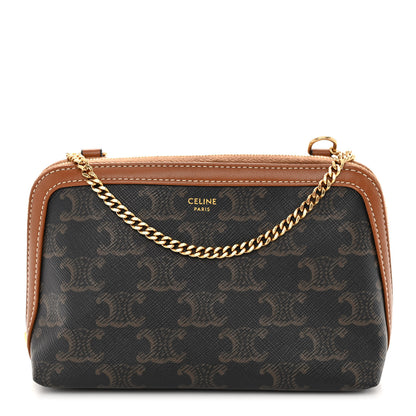 Celine Triomphe Canvas Lambskin Clutch On Chain Tan 1 of 11