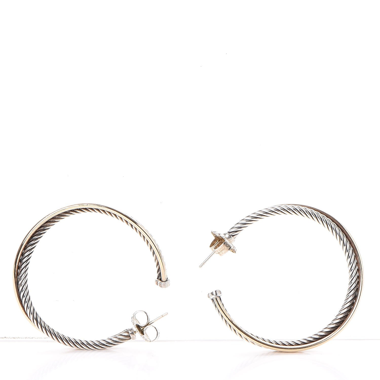 David Yurman Sterling Silver 18K Yellow Gold 44mm Extra Large Crossover Cable Hoop Earrings 3 of 6