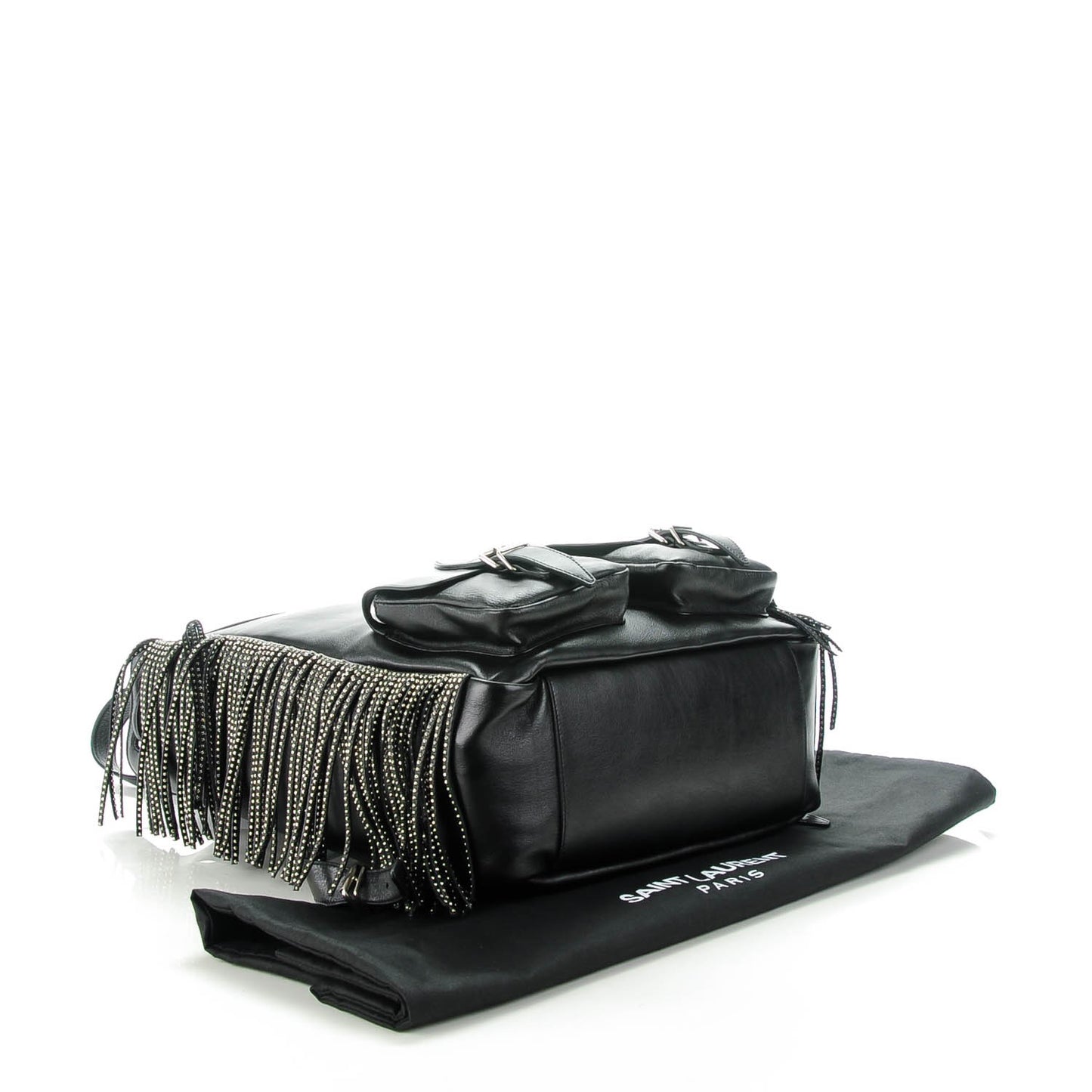 Calfskin Studded Fringed Festival Backpack Black