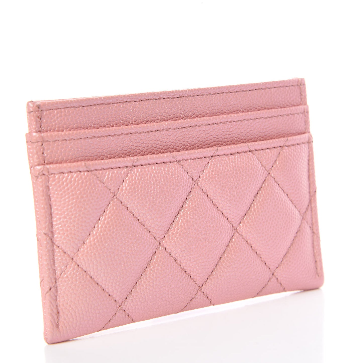 Iridescent Caviar Quilted Card Holder Rose Pink