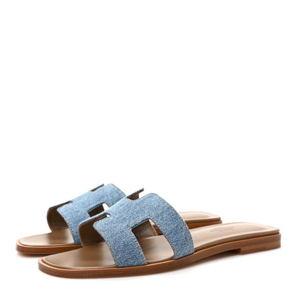Hermes Denim Canvas Oran Sandals 35 Bleu Clair 3 of 8