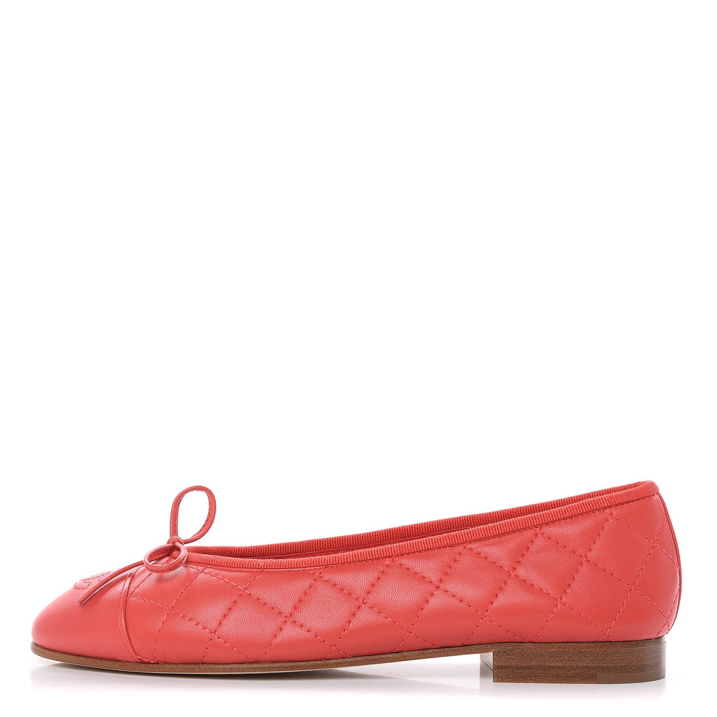 Lambskin Quilted CC Cap Toe Ballerina Flats 37 Light Red