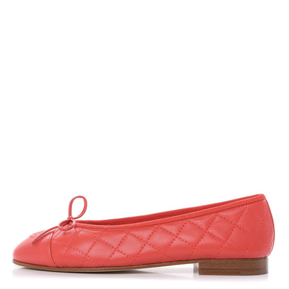 Chanel Lambskin Quilted CC Cap Toe Ballerina Flats 37 Light Red 1 of 9