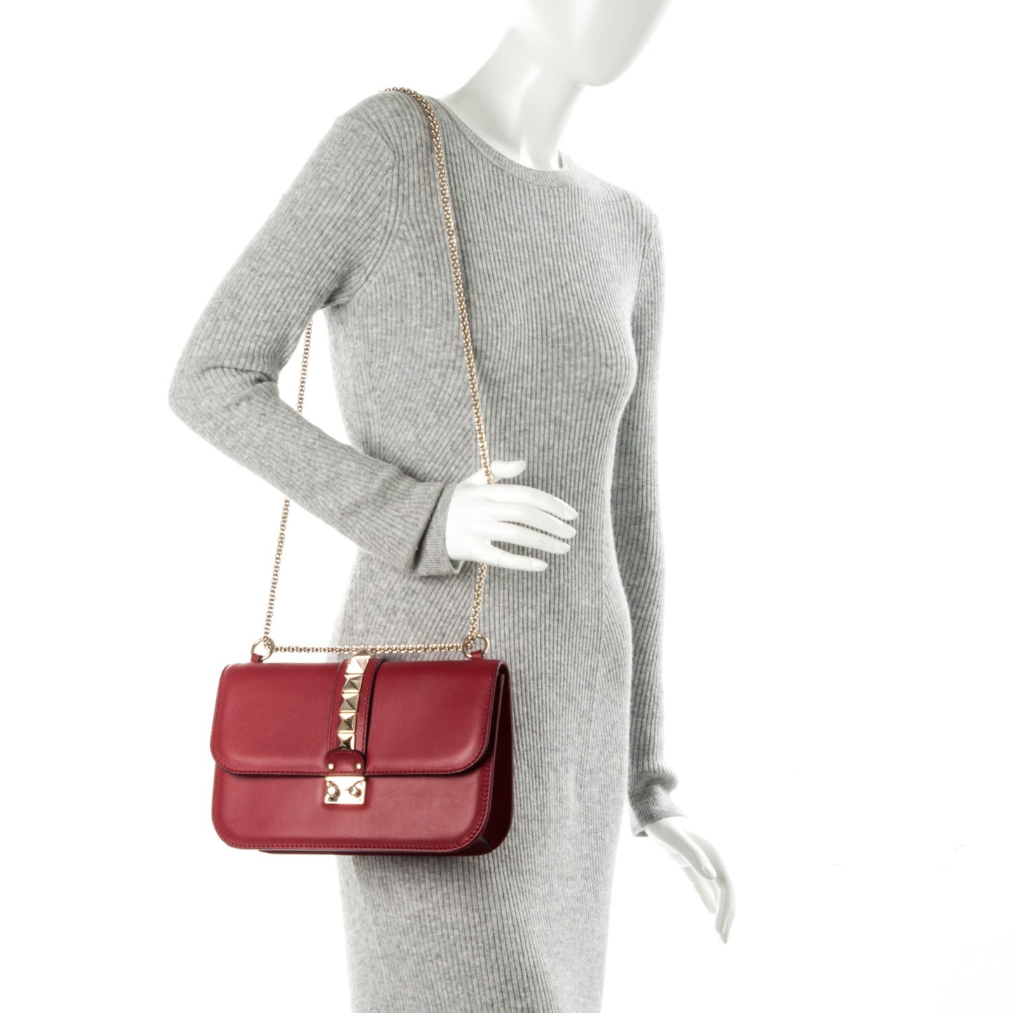Vitello Medium Glam Lock Rockstud Flap Red