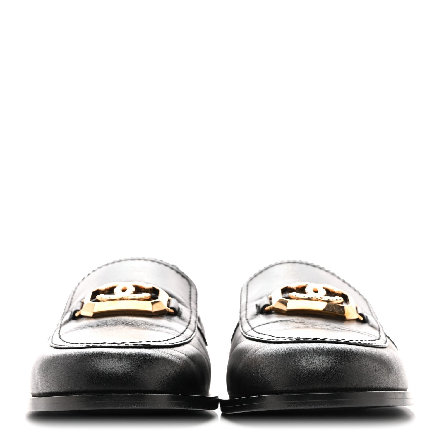 Chanel Shiny Calfskin Metal CC Mocassin Loafers 38.5 Black 3 of 10