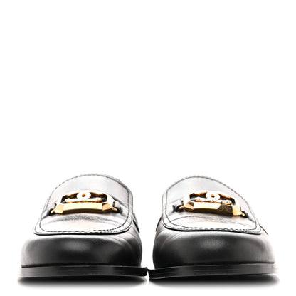 Chanel Shiny Calfskin Metal CC Mocassin Loafers 38.5 Black 3 of 10