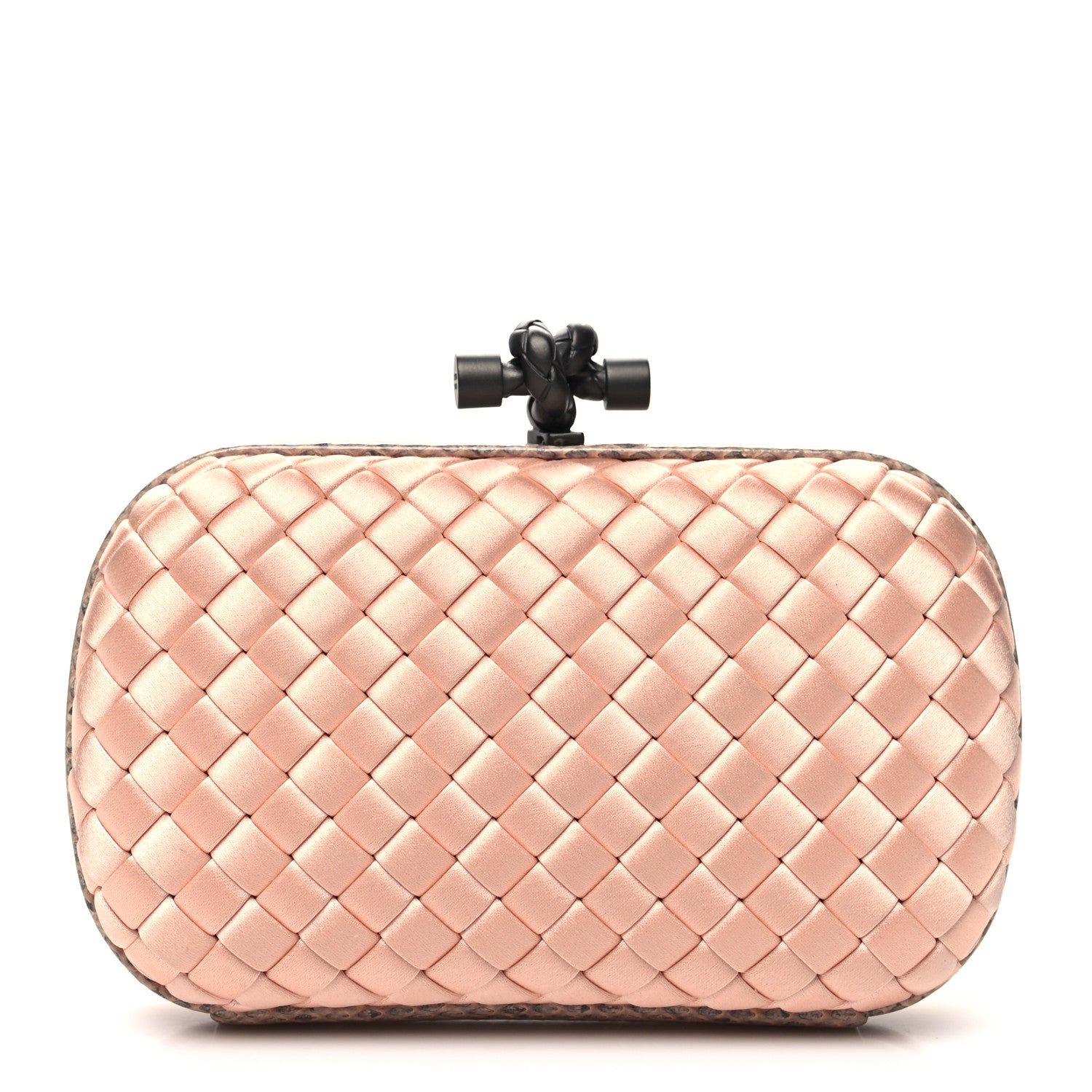 Bottega Veneta Satin Intreccio Impero Ayers Knot Clutch Flamingo 1 of 9