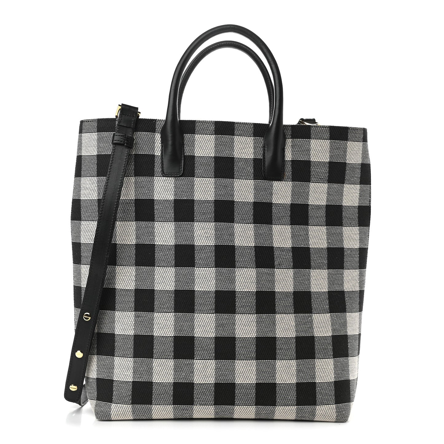 Canvas Gingham Check North South Tote Black White
