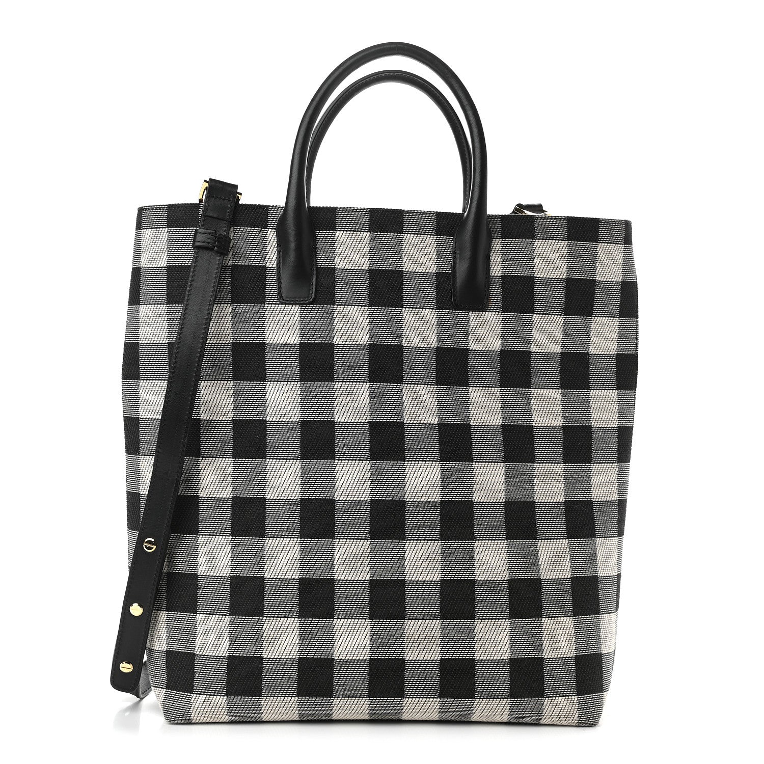 Mansur Gavriel Canvas Gingham Check North South Tote Black White 1 of 10