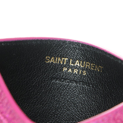 Saint Laurent Metallic Crackled Calfskin Matelasse Chevron Monogram Credit Card Case Fuchsia 6 of 8