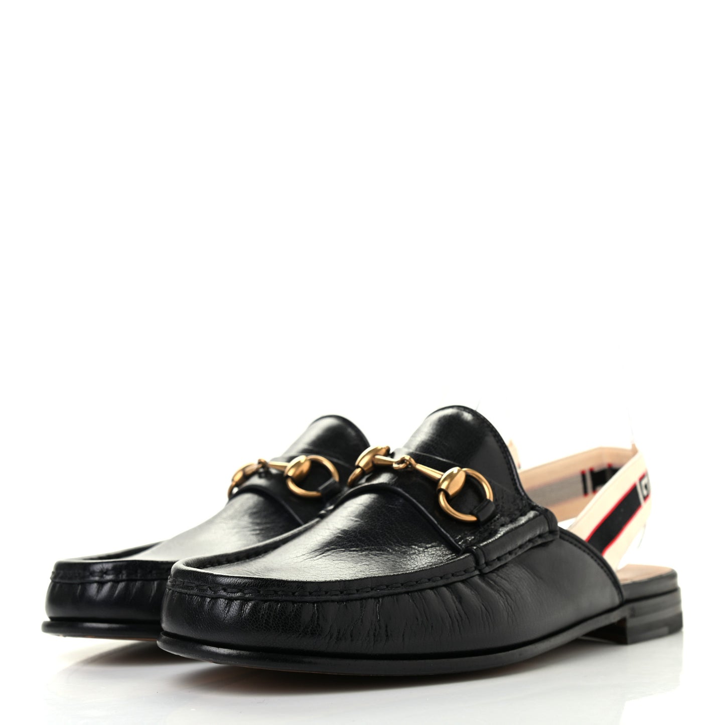 Goatskin Stripe Mens Horsebit Slingback Slippers 7 Black