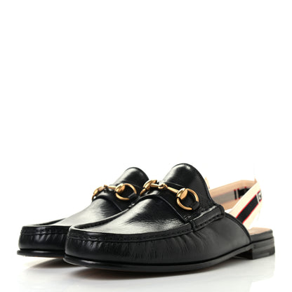 Gucci Goatskin Stripe Mens Horsebit Slingback Slippers 7 Black 3 of 8