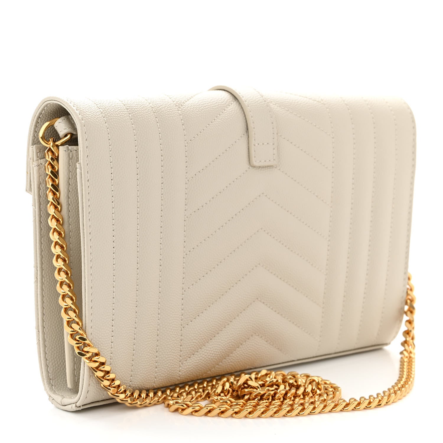 Saint Laurent Grain De Poudre Mixed Matelasse Triquilt Monogram Chain Wallet Crema Soft 3 of 11