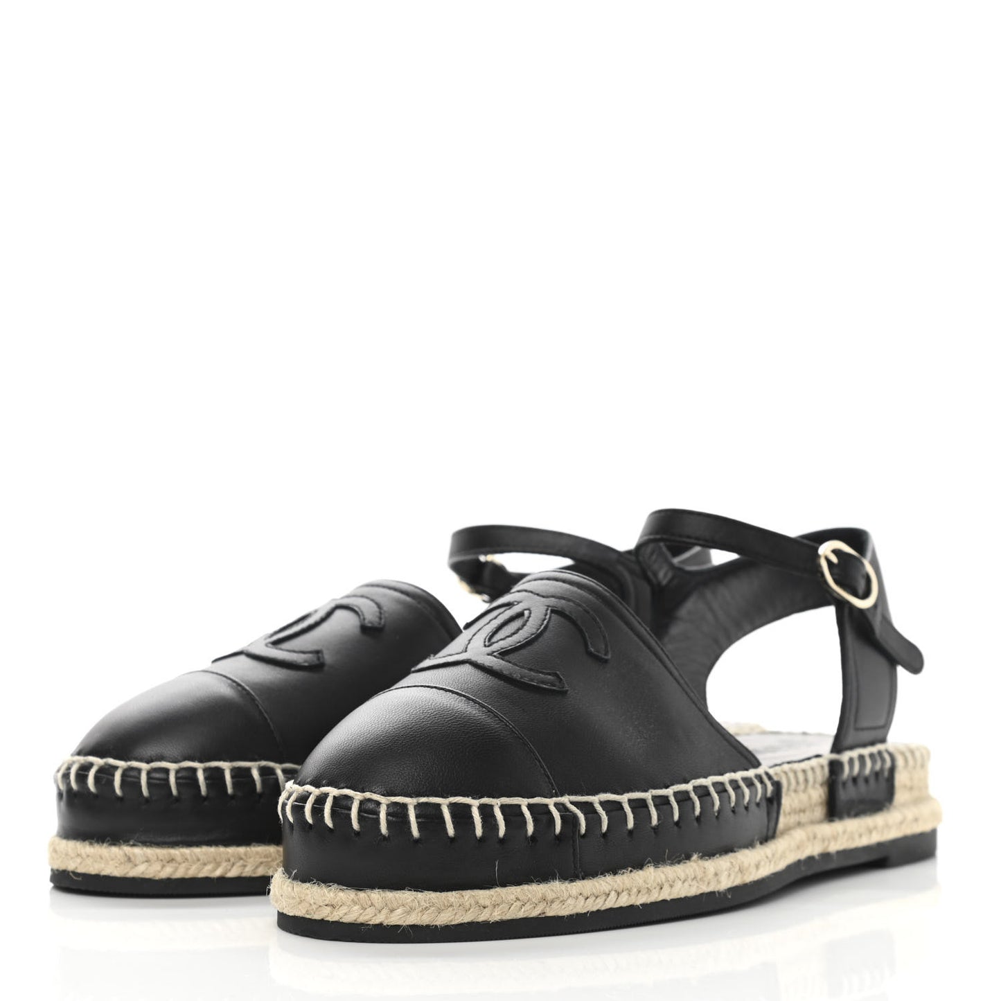 Lambskin Cap Toe CC Espadrilles Sandals 35 Black