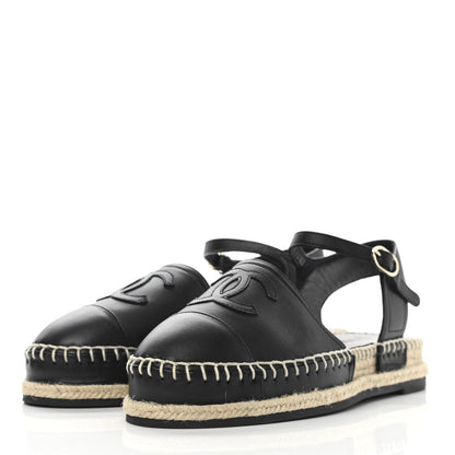 Chanel Lambskin Cap Toe CC Espadrilles Sandals 35 Black 3 of 8