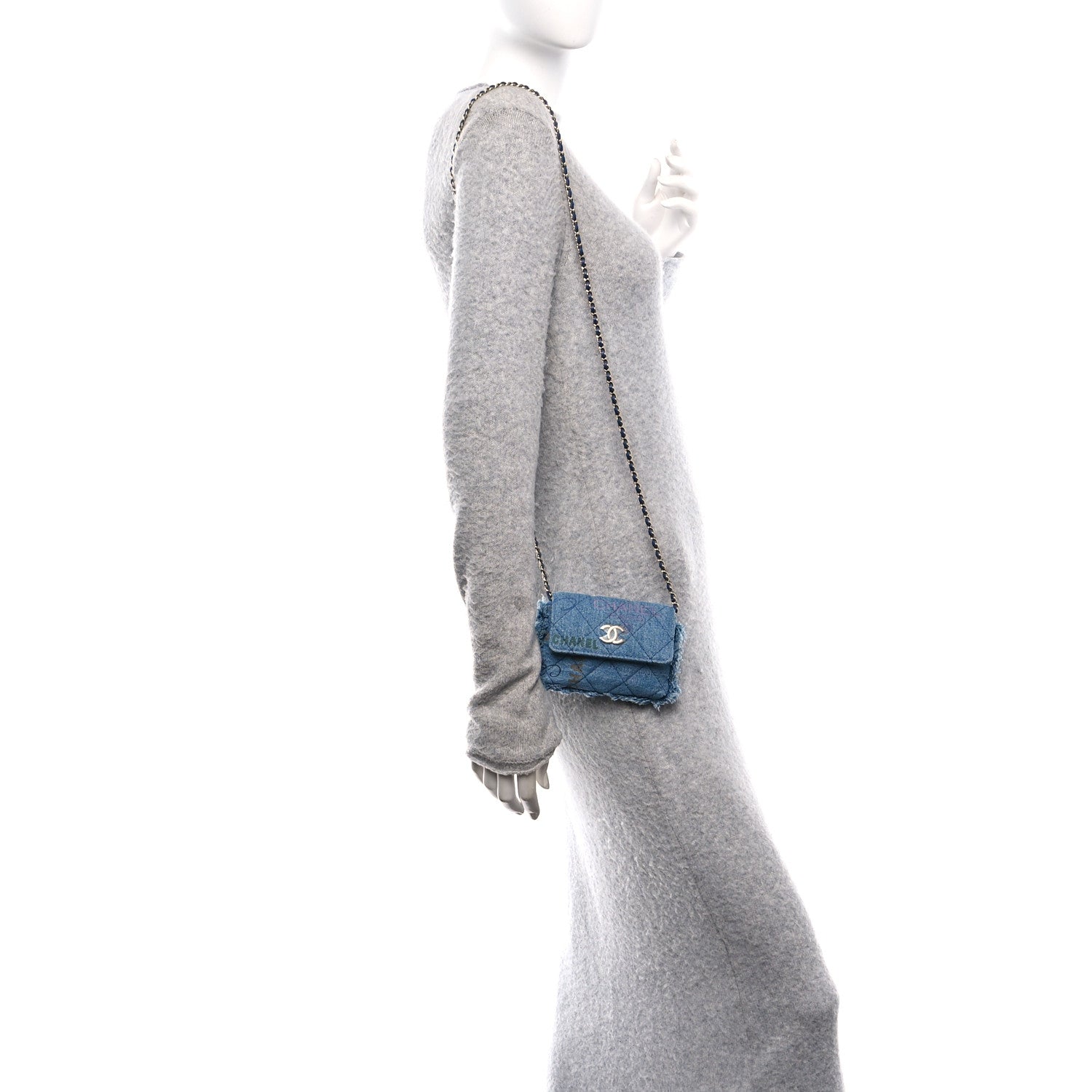 Chanel Denim Quilted Denim Mood Clutch With Chain Blue Multicolor 2 of 11