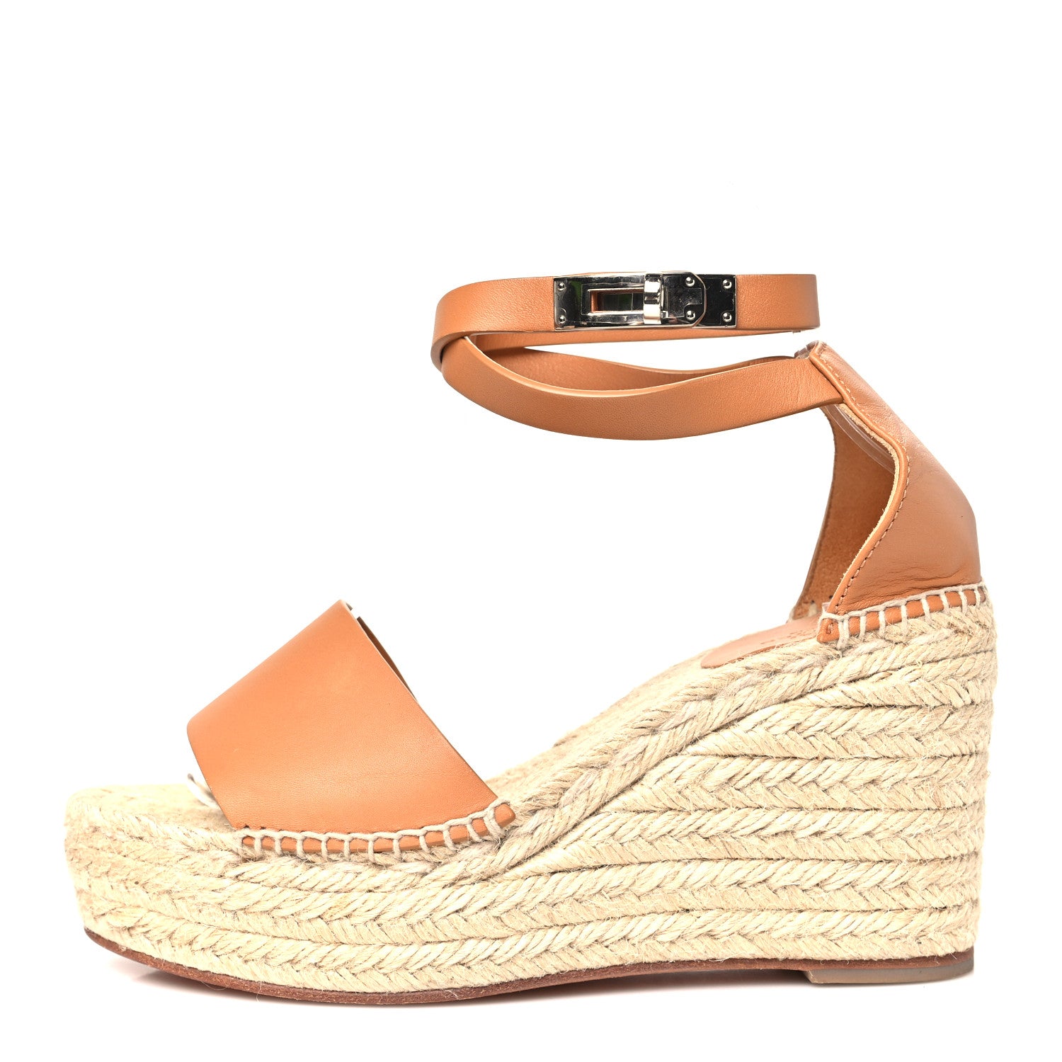 Hermes Calfskin Tipoli Espadrille Wedge Sandals 37 Gold 1 of 8