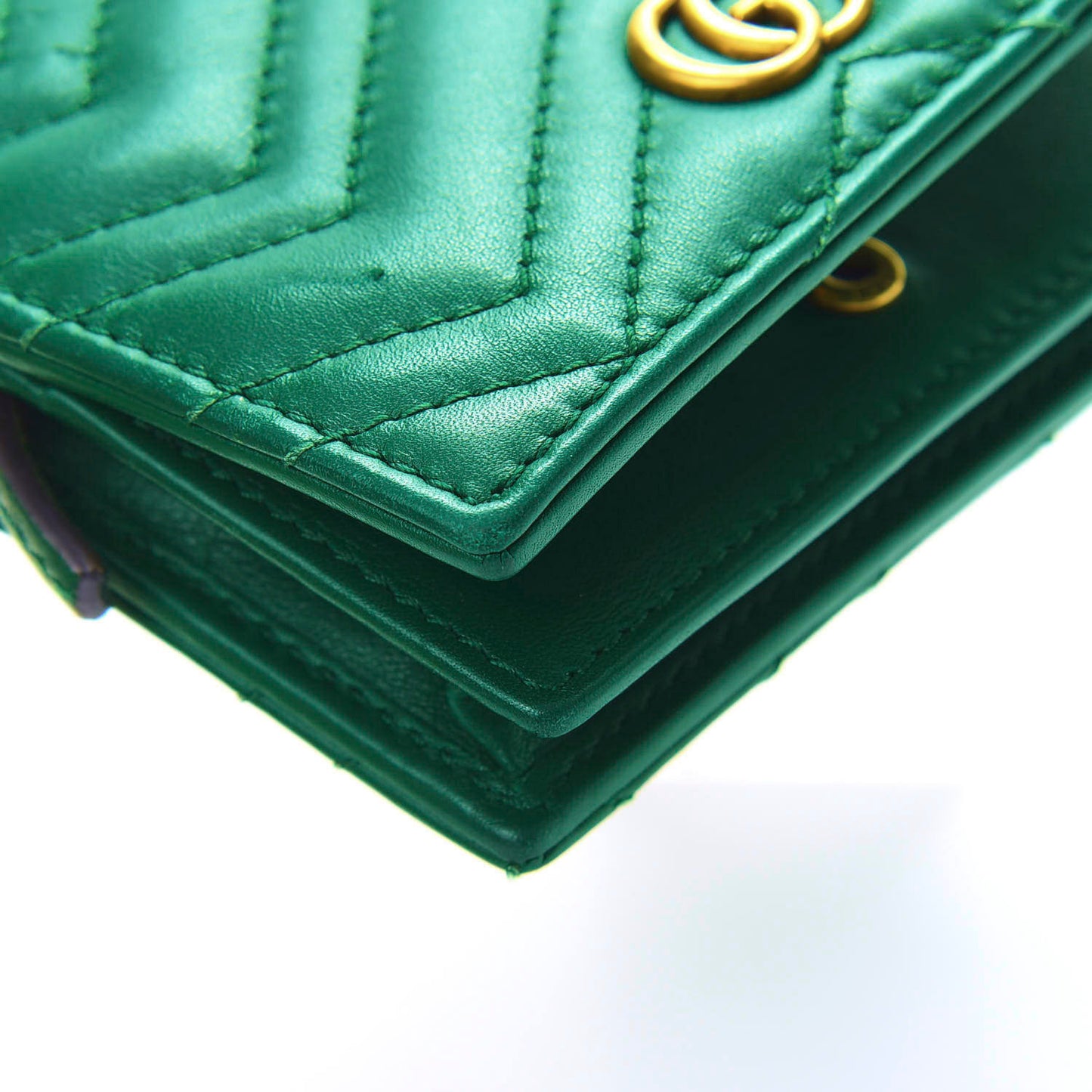 Calfskin Matelasse GG Marmont Card Case Wallet Emerald