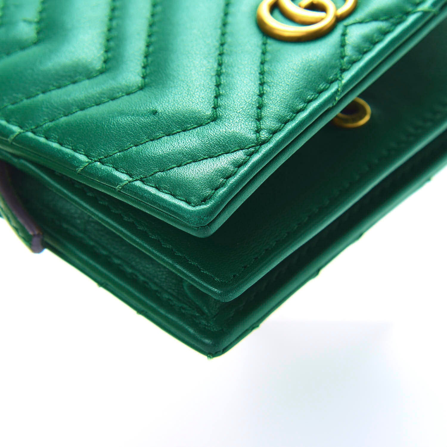 Gucci Calfskin Matelasse GG Marmont Card Case Wallet Emerald 10 of 12
