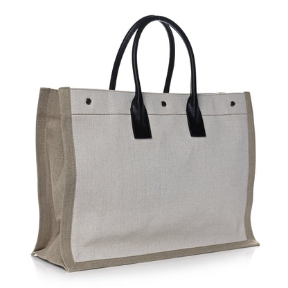 Saint Laurent Linen Calfskin Rive Gauche Tote Optic White 3 of 8