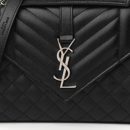 Saint Laurent Grain De Poudre Textured Mixed Matelasse Triquilt Medium Monogram Satchel Black 8 of 11