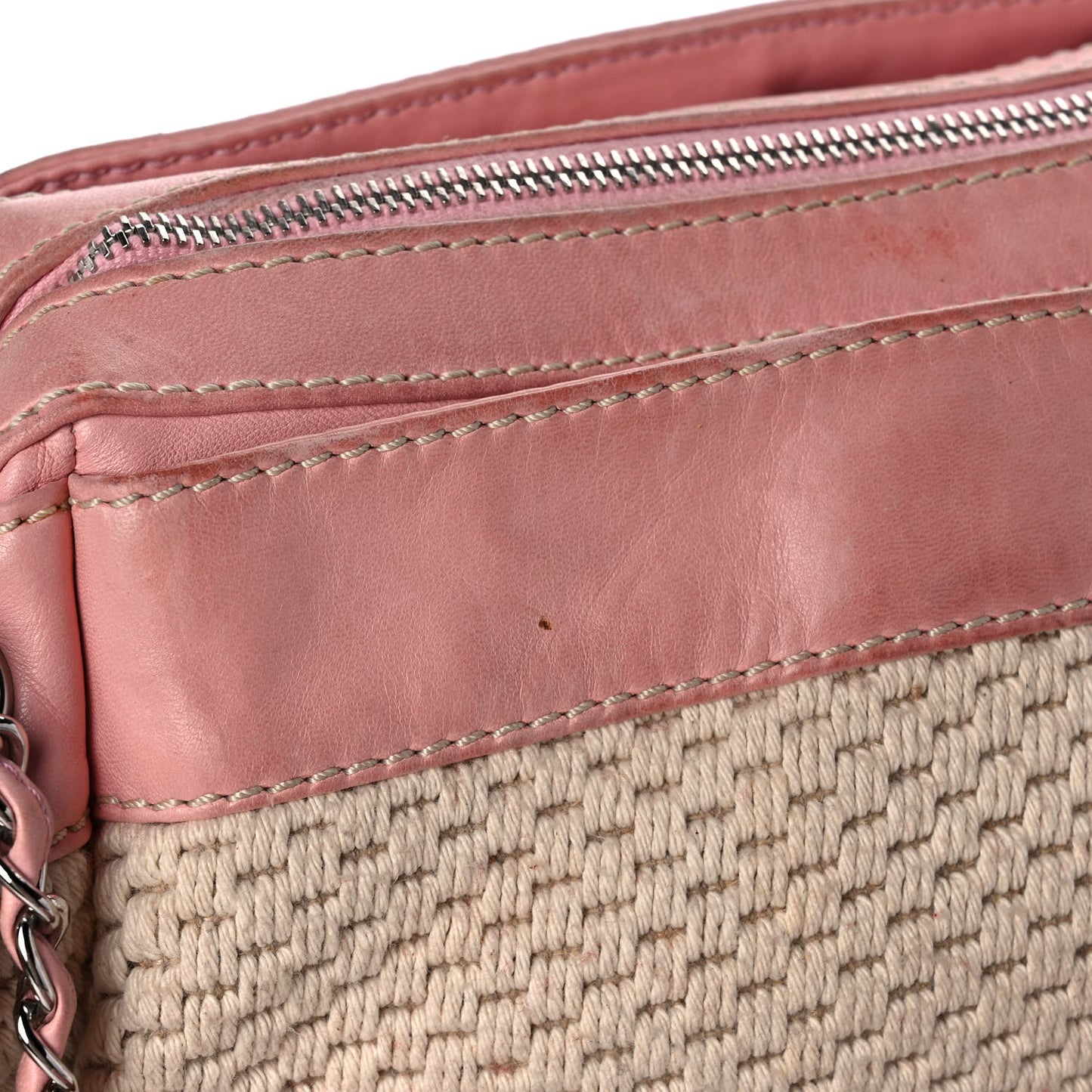 Canvas Woven Lambskin Lax Accordion Hobo Pink