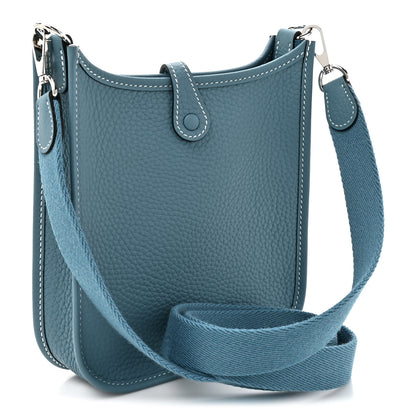 Hermes Taurillon Clemence Evelyne TPM New Blue Jean 3 of 11