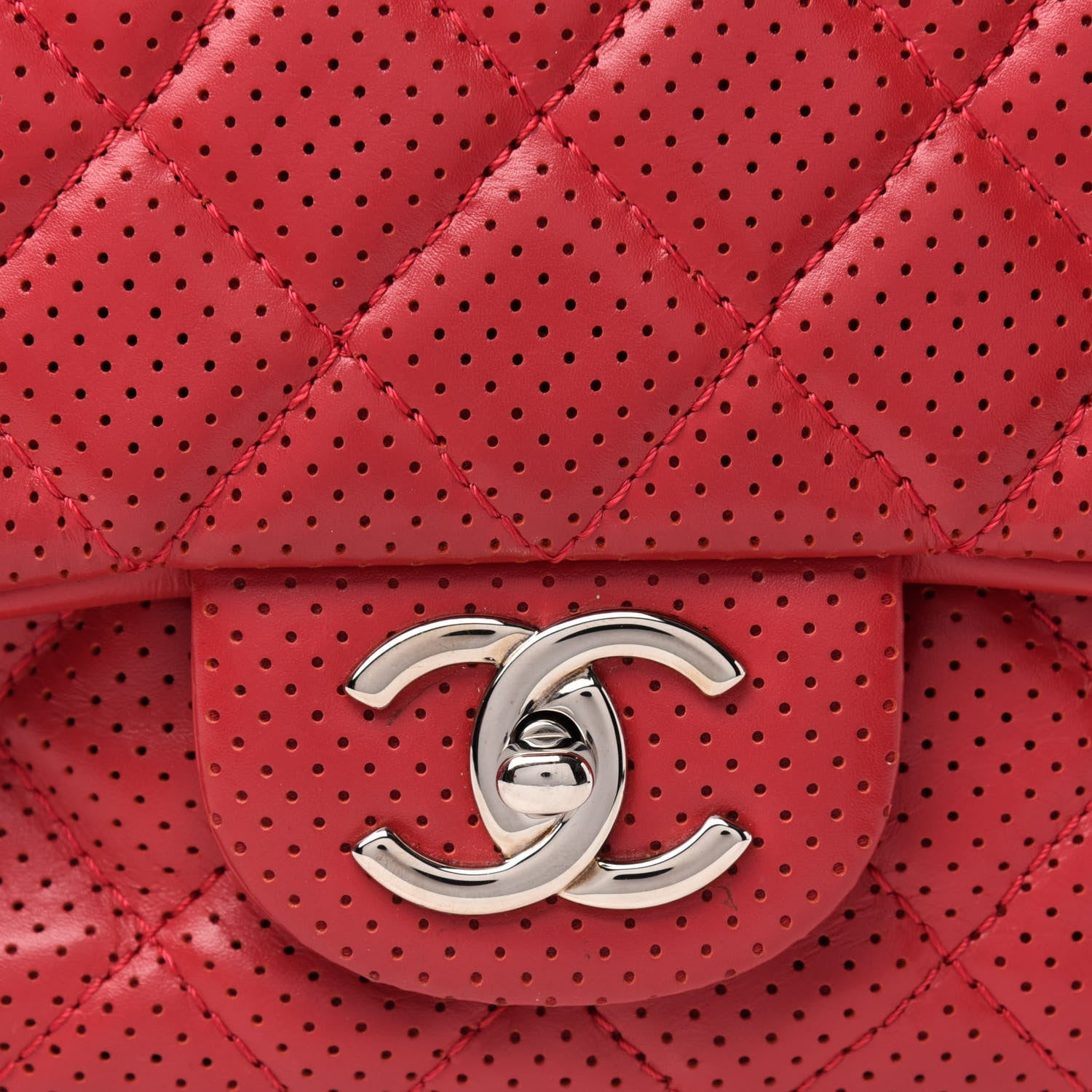 Chanel Lambskin Perforated Jumbo Punch Flap Red 11 of 11