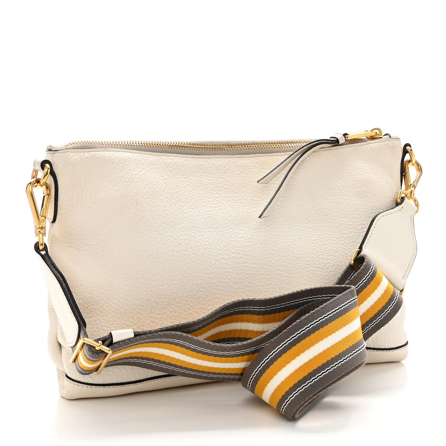 Prada Vitello Daino Zippered Shoulder Bag White 3 of 10