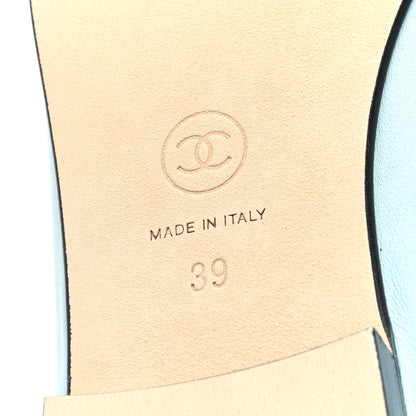 Chanel Lambskin Cap Toe CC Ballerina Flats 39 Light Blue Black 6 of 7