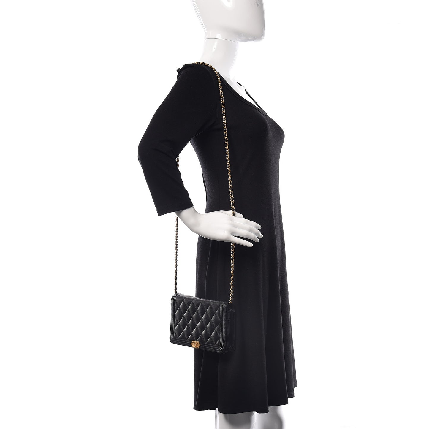 Caviar Quilted Boy Wallet On Chain WOC Black