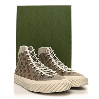 Gucci Monogram Suede Mens Tortuga High Top Sneakers 9.5 Beige Ebony Oatmeal Mystic White 9 of 9