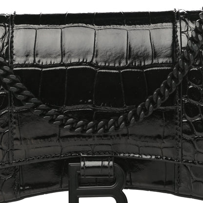 Balenciaga Shiny Calfskin Monochrome Crocodile Embossed Hourglass Chain Bag Black 6 of 15