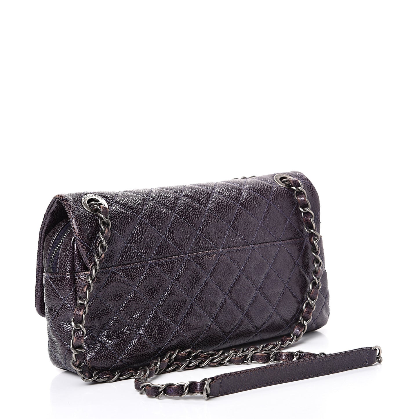 Iridescent Caviar Quilted Small Chic Flap Dark Purple