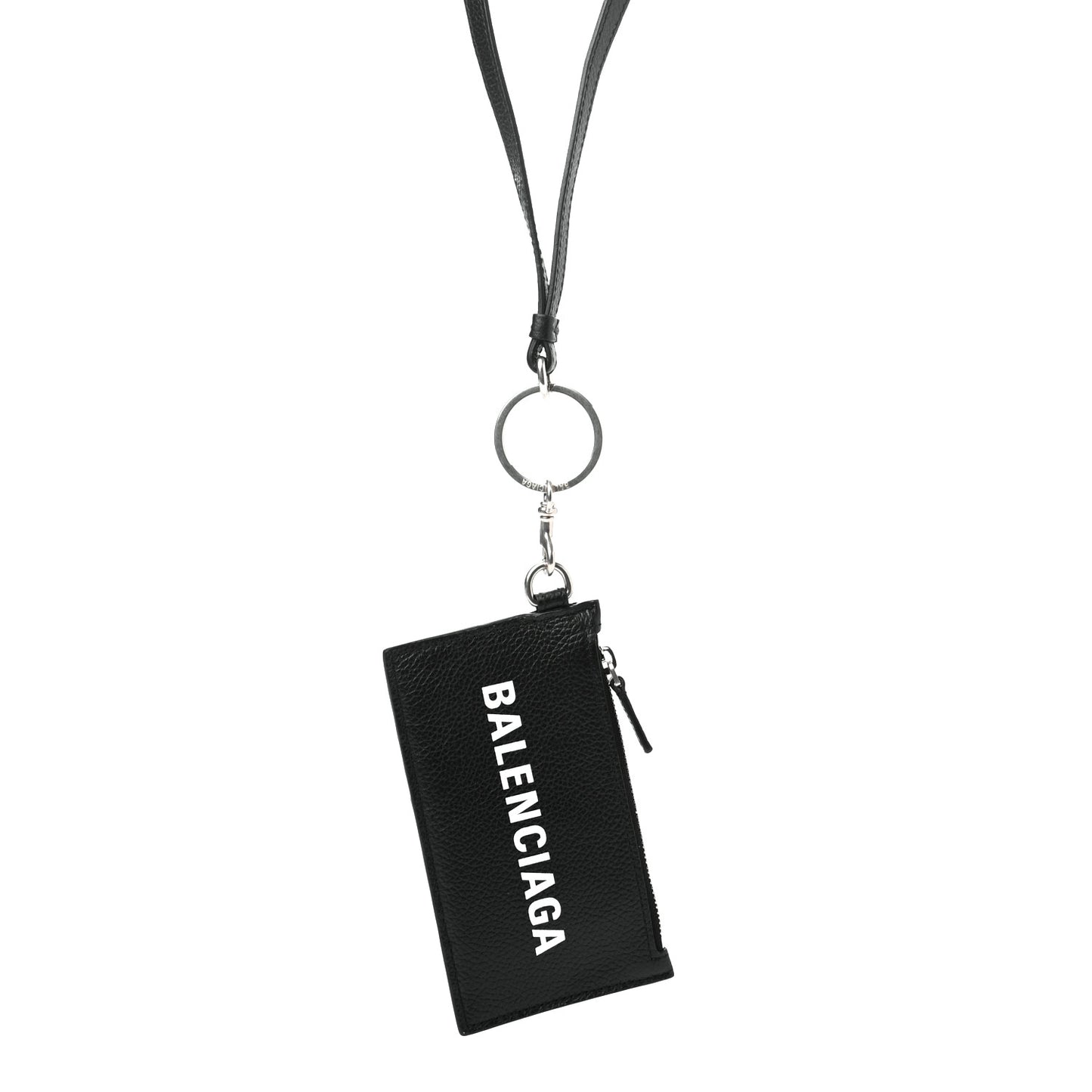 Grained Calfskin Logo Cash Coin Card Holder On Keychain Black White