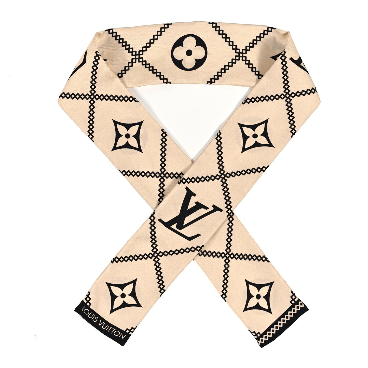 Silk Monogram Croisillon Bandeau Cream Black