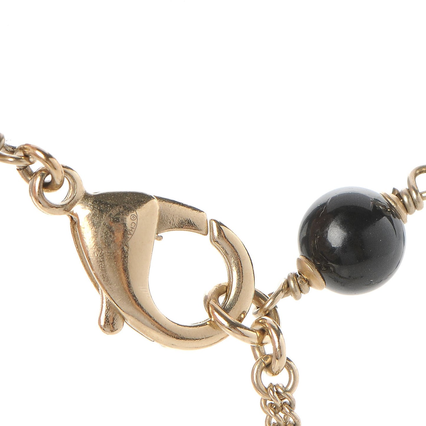 Pearl Bead Enamel CC Long Necklace Black Gold