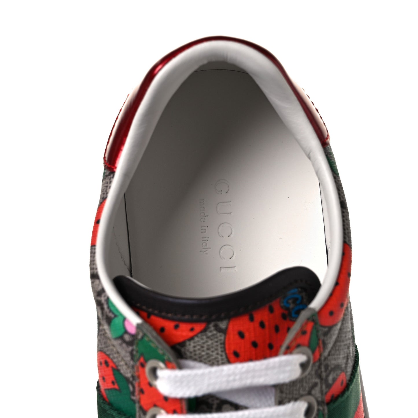 GG Supreme Monogram Strawberry Web Womens Ace Sneakers 35 Beige Multicolor Red Green