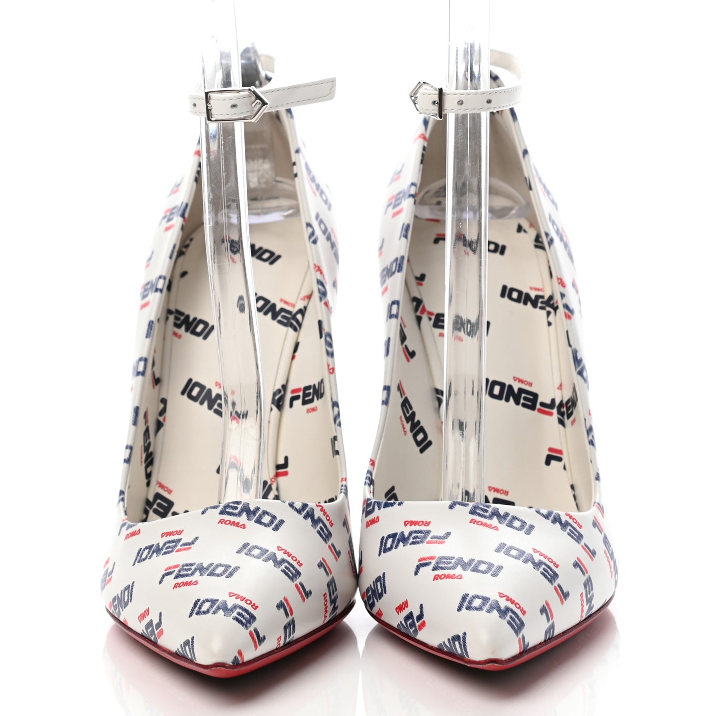 X FILA Vitello Mania Logo Print High Heel Pumps 37 White Blue Red Fragola