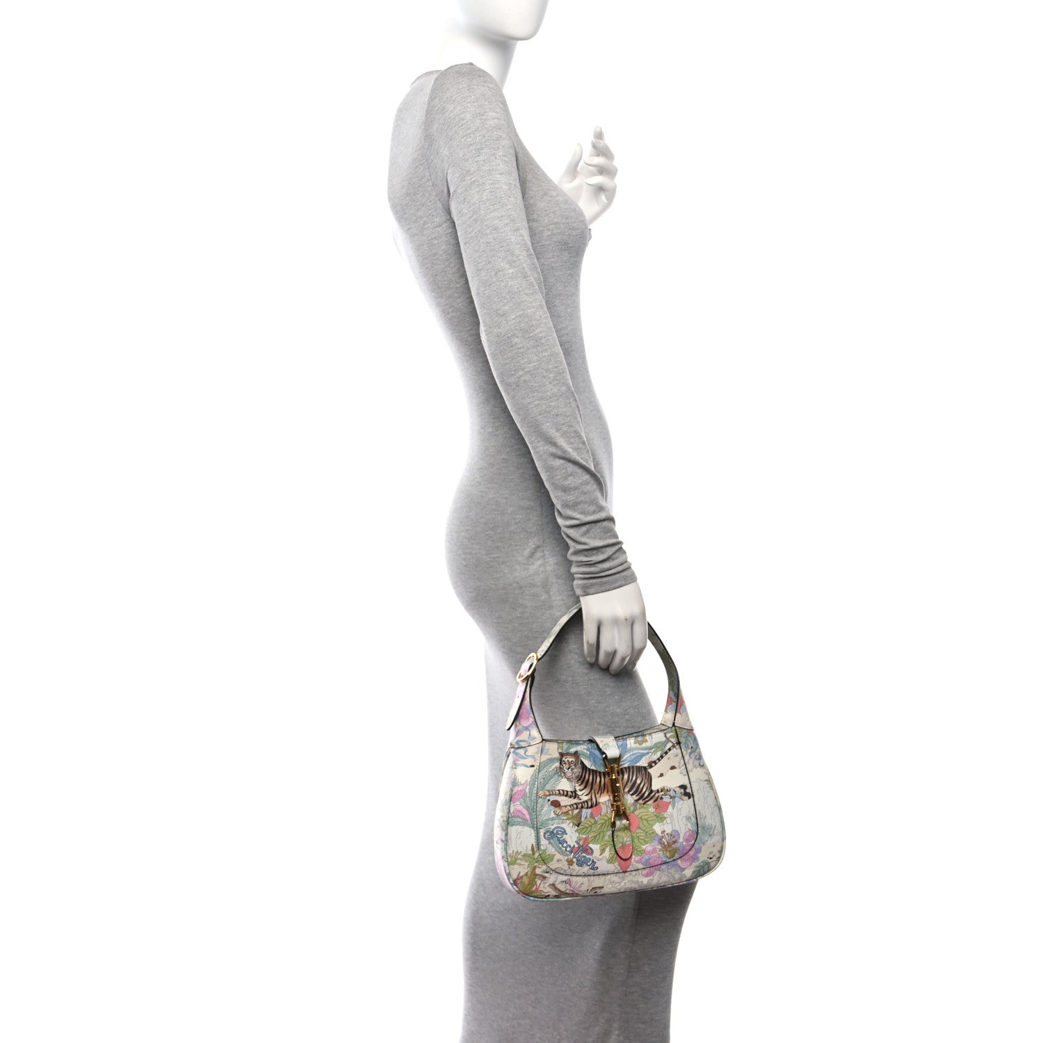 Gucci New Shangai Calfskin Tiger Savanah Small Jackie 1961 Hobo Chalky White Multicolor 2 of 10