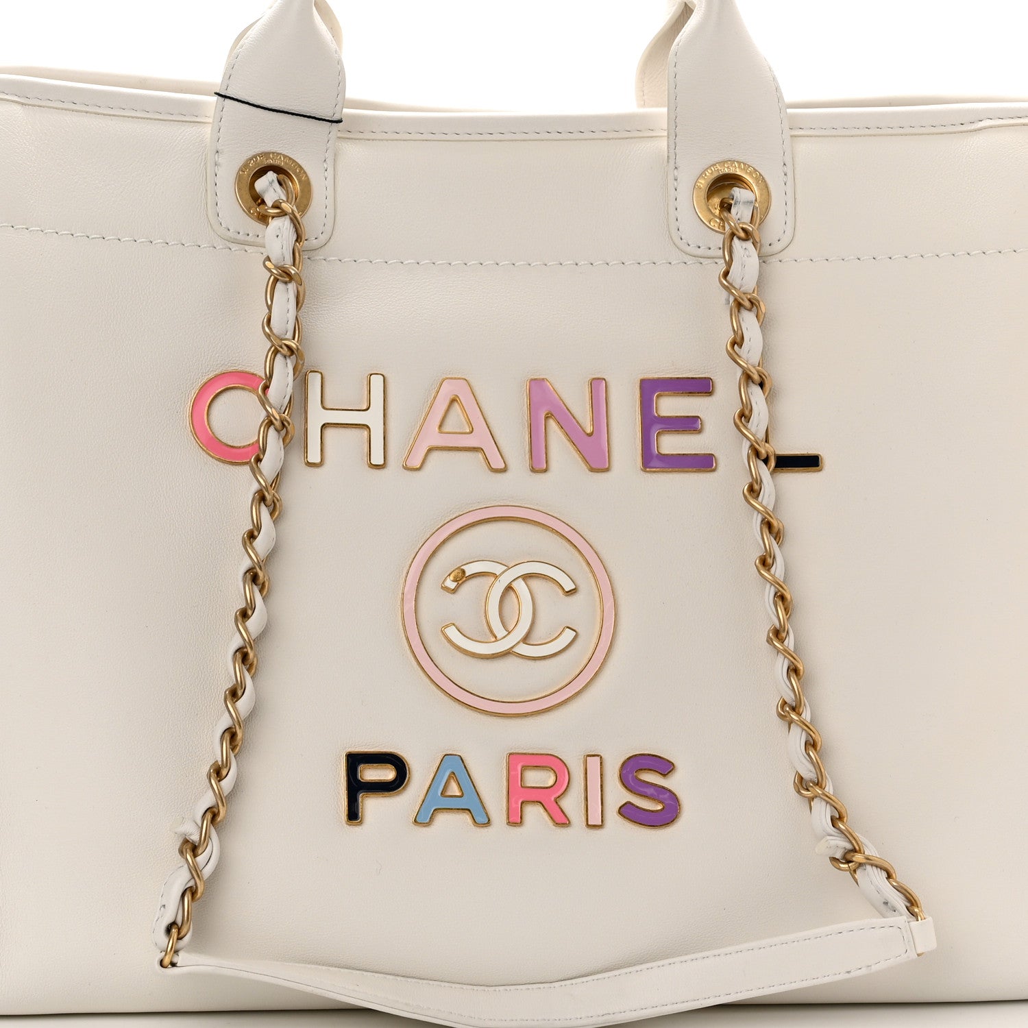 Chanel Calfskin Medium Deauville Tote White Multicolor 8 of 14