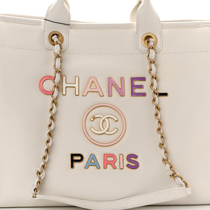Chanel Calfskin Medium Deauville Tote White Multicolor 8 of 14