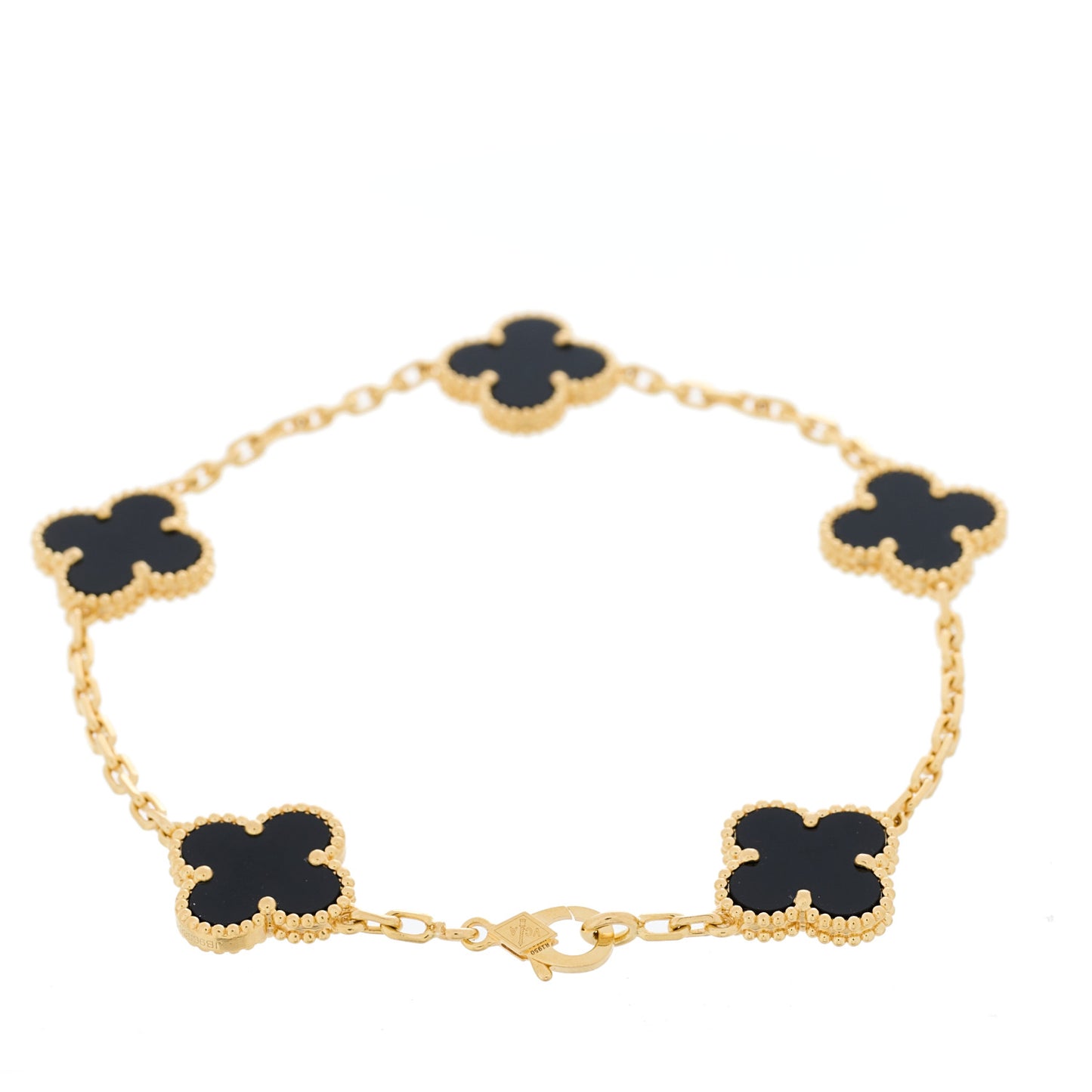 18K Yellow Gold Black Onyx 5 Motifs Vintage Alhambra Bracelet