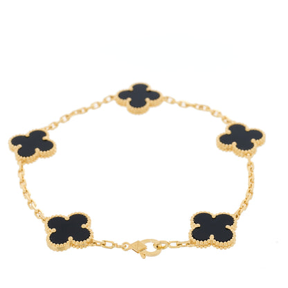 Van Cleef & Arpels 18K Yellow Gold Black Onyx 5 Motifs Vintage Alhambra Bracelet 2 of 4